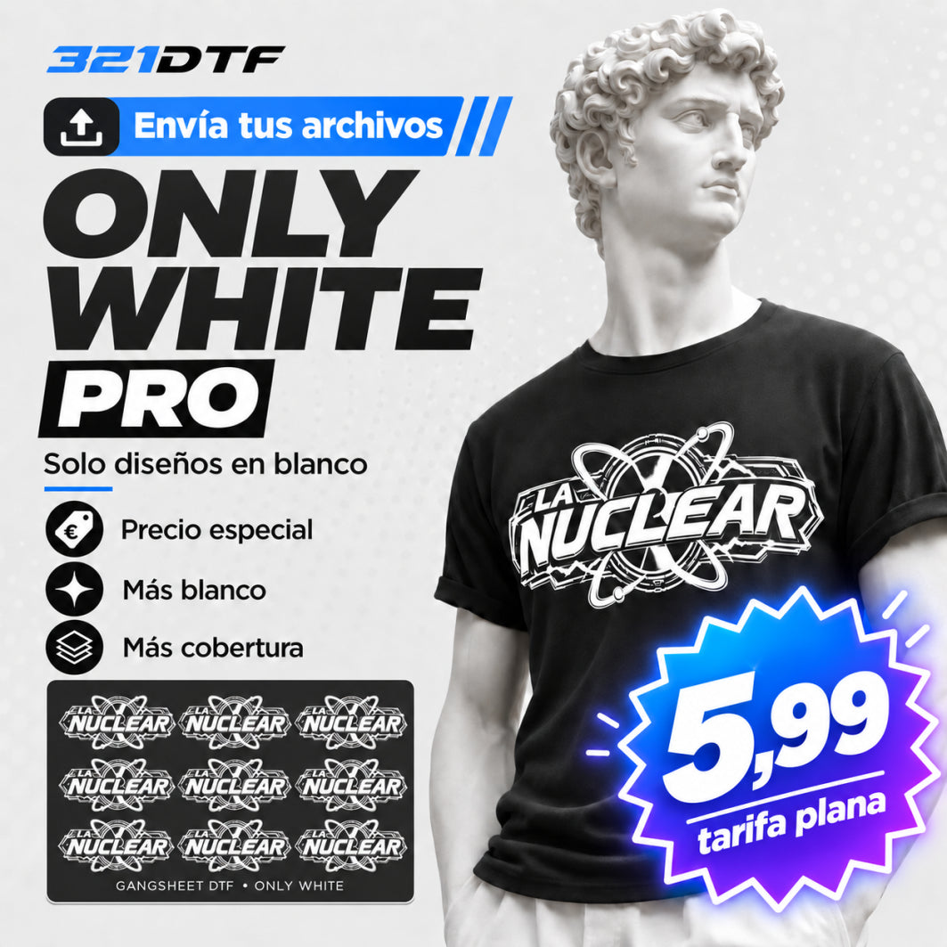 Envía tus archivos DTF Textil solo TINTA BLANCA | Entrega 24h — 321DTF