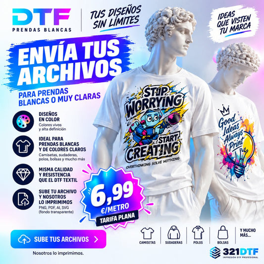 Envía tus archivos para Textiles Blanco. - 321DTF